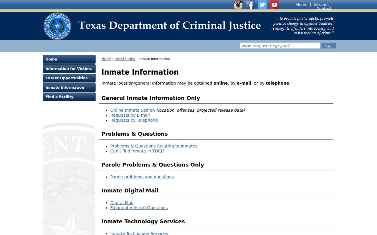 TDCJ phone and email alternatives for Hardeman County custody records