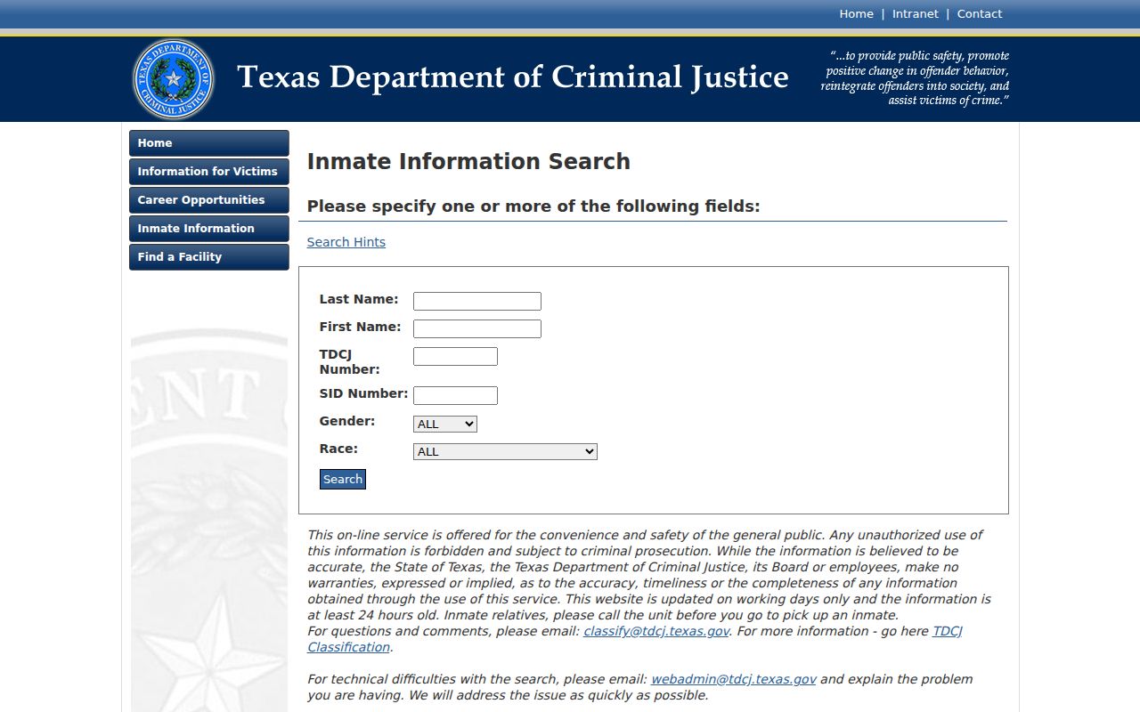 TDCJ inmate search for a Hardeman County arrest transfer