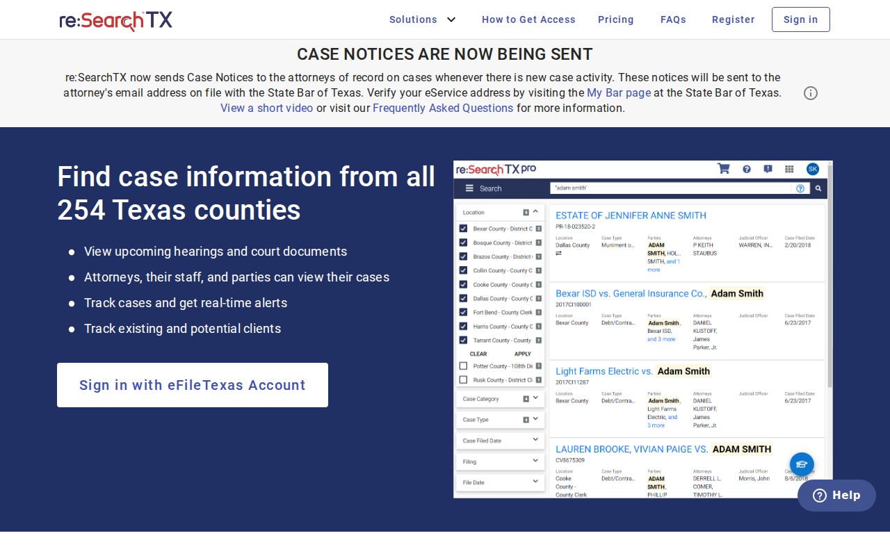 Hardeman County court case lookup through re SearchTX