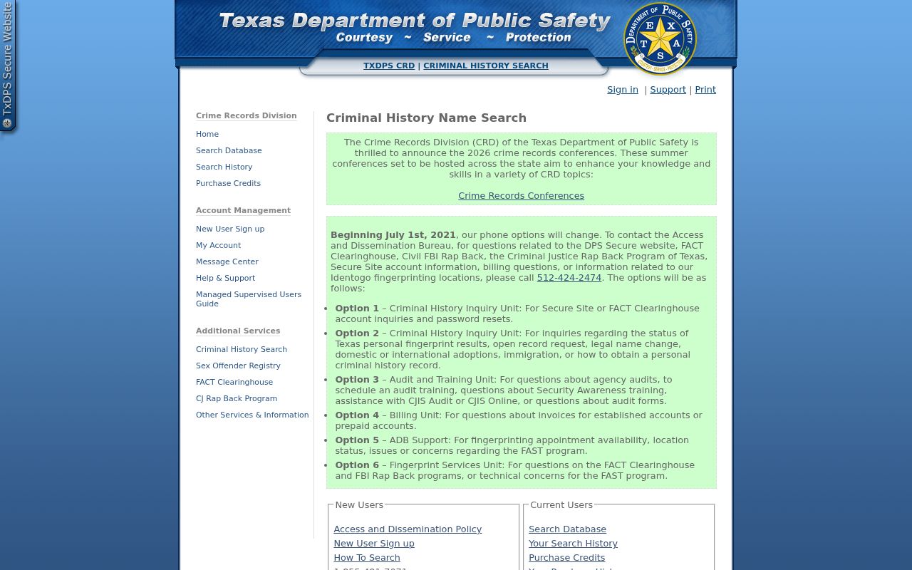 Hardeman County criminal history search through the Texas DPS portal