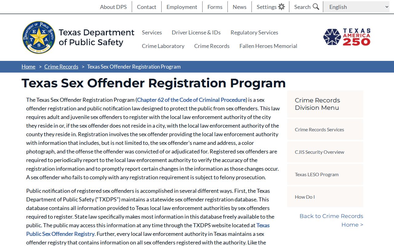 Texas registration overview for Hardeman County sex offender records